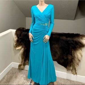 Elegant Beaded Mesh Maxi Dress With Ruched Bodice